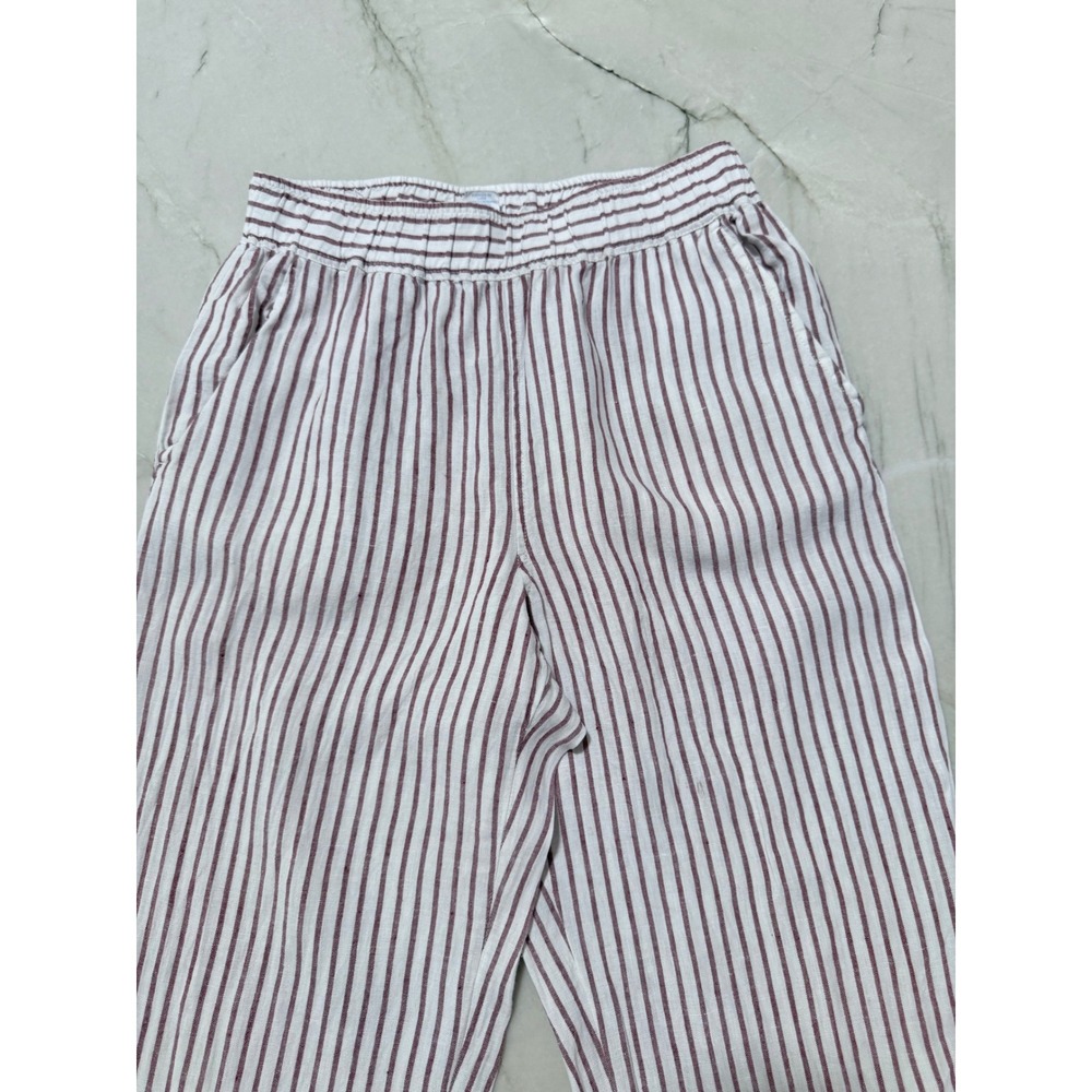 Sigrid Olsen Women Small 100% Linen Striped Wide Leg Pants Red White Elastic - Picture 3 of 8